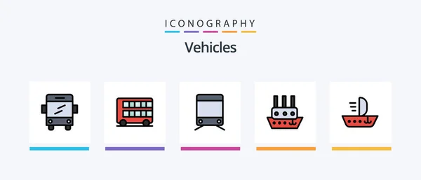 Vehicles Line Filled Icon Pack Including Ship Vehicle Farmer Creative — Stockvector