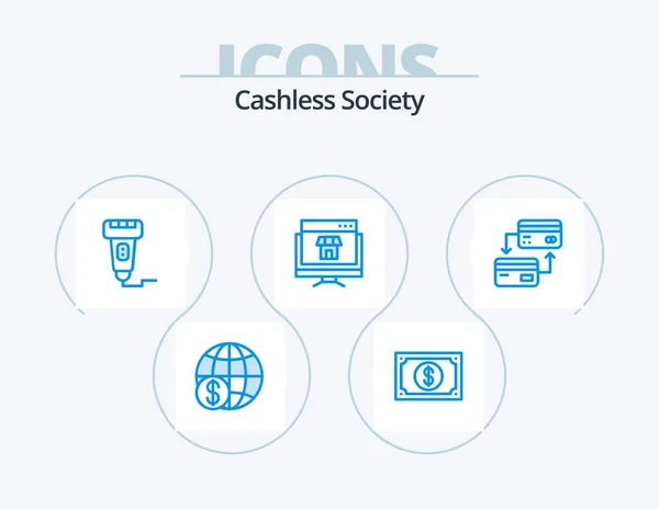 Cashless Society Blue Icon Pack Icon Design Marketplace Computer Watch — Stockový vektor
