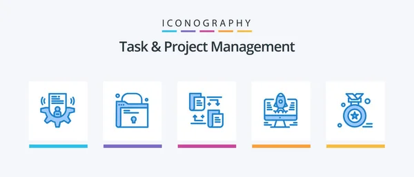 Task Project Management Blue Icon Pack Including Medal Transfer Award — Archivo Imágenes Vectoriales