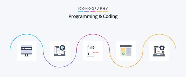 Programming Coding Flat Icon Pack Including Develop Browser Coding Document — Archivo Imágenes Vectoriales