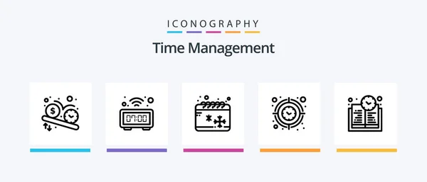 Time Management Line Icon Pack Including Dinner Watch Meeting Table — Διανυσματικό Αρχείο