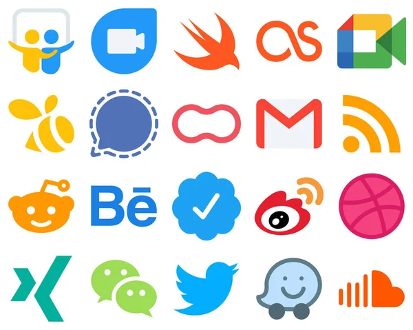 Flat Icon Set Flat Social Media Icons Rss Email Signal — Wektor stockowy