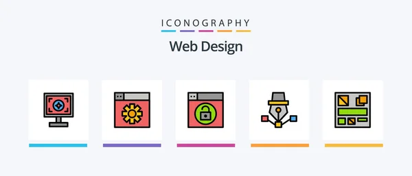 Web Design Line Filled Icon Pack Including Design Crop App — Stock Vector
