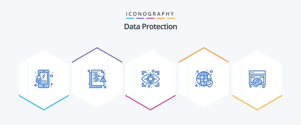 Data Protection Blue Icon Pack Including Data Compliance Eye Verified — Stockvector