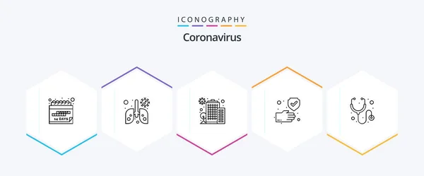 Coronavirus Line Icon Pack Including Stethoscope Healthcare Coronavirus Safe Hand — Vetor de Stock