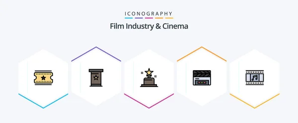 Cenima Filledline Icon Pack Including Filmstrip Film Cinema Animation Clapperboard — Wektor stockowy
