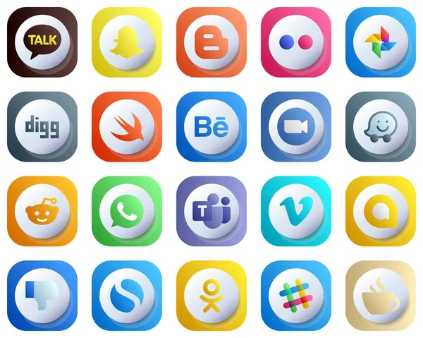 Cute Gradient Social Media Brand Icon Set Icons Microsoft Team — Stok Vektör