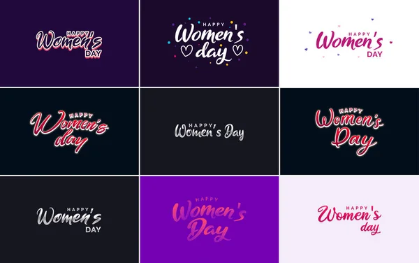 March 8Th Typographic Design Set Happy Women Day Text — Stock Vector