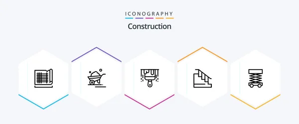 Construction Line Icon Pack Including Develop Stair Wheelbarrow Home Construction — Stok Vektör