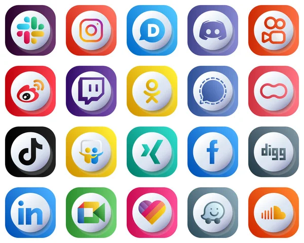 Cute Gradient High Quality Social Media Icons Mesenger Odnoklassniki Twitch — Stock Vector