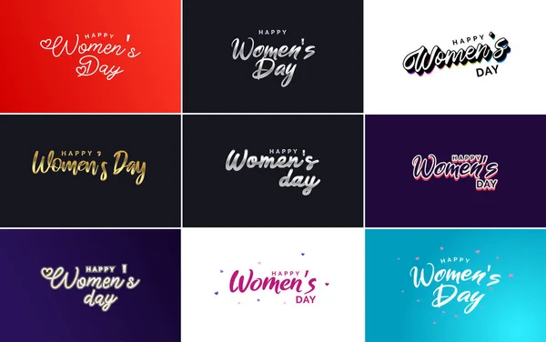 Set Happy Woman Day Handwritten Lettering Suitable Use Greeting Invitation — Stockový vektor
