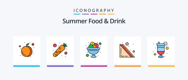 Summer Food Drink Line Filled Icon Pack Including Cocktail Orange — Stock Vector