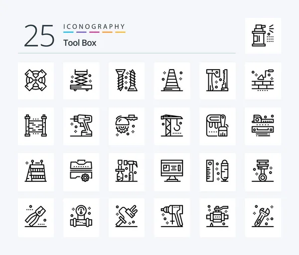 Tools Line Icon Pack Including Brick Saw Self Fastening Construction — 스톡 벡터