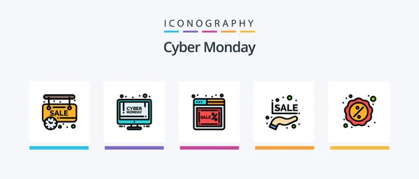 Cyber Monday Line Filled Icon Pack Including Mobile Click Hot — Stok Vektör