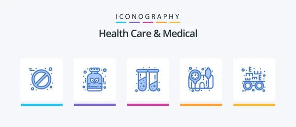 Здравоохранение Медицинский Blue Icon Pack Including Оптометрист Здоровье Проверка Зрения — стоковый вектор