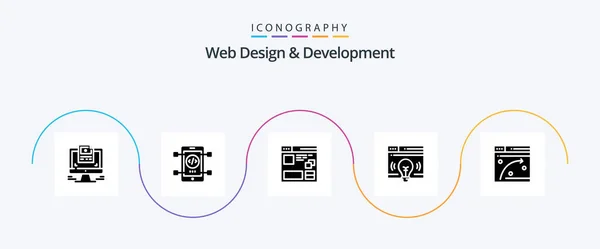 Web Design Development Glyph Icon Pack Including Interface Window Development — Stok Vektör