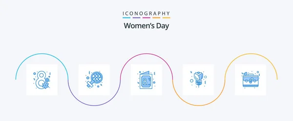 Womens Day Blue Icon Pack Including Bag Red Card Flower — Archivo Imágenes Vectoriales