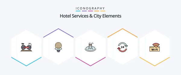 Hotel Services City Elements Filledline Icon Pack Including Service Non — Stok Vektör
