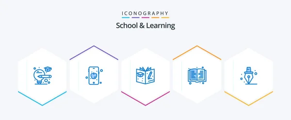 School Learning Blue Icon Pack Including Book School Education — Vetor de Stock