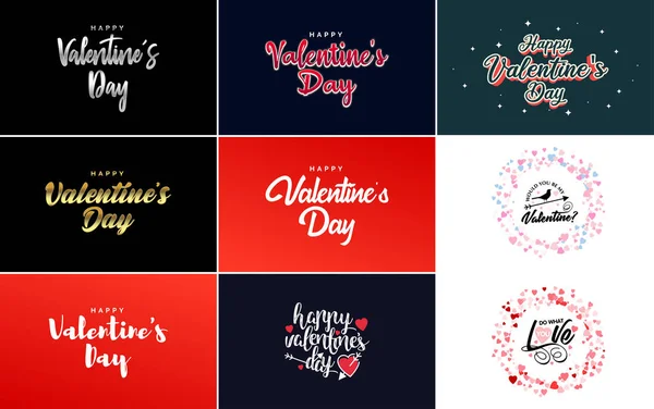 Hand Drawn Black Lettering Valentine Day Pink Hearts White Background — Stockový vektor