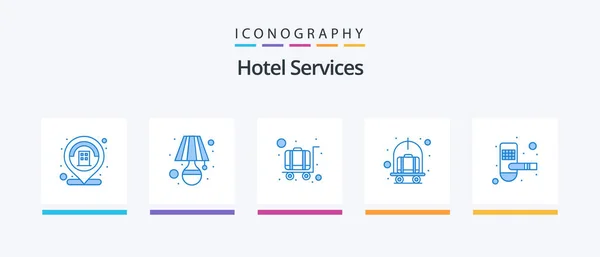 Hotel Services Blue Icon Pack Including Keycard Door Hotel Service — Stok Vektör