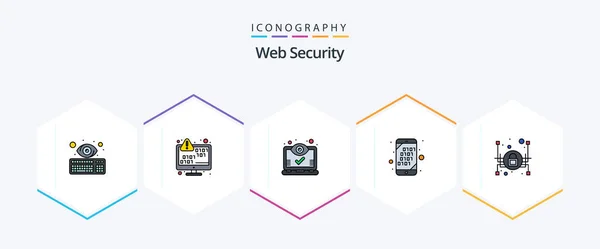 Web Security Filledline Icon Pack Including Mobile Binary Encryption Views — Vettoriale Stock