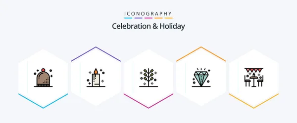 Celebration Holiday Filledline Icon Pack Including Celebration Event Celebration Diamond — Wektor stockowy