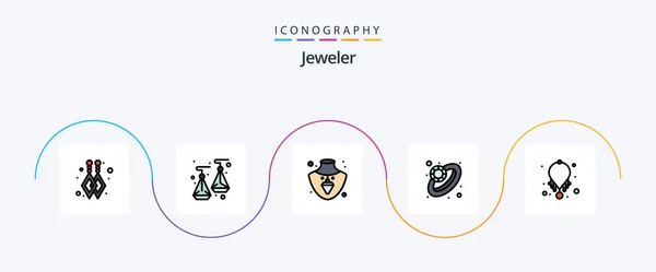 Jewellery Line Filled Flat Icon Pack Including Diamond Necklace Fashion — 图库矢量图片