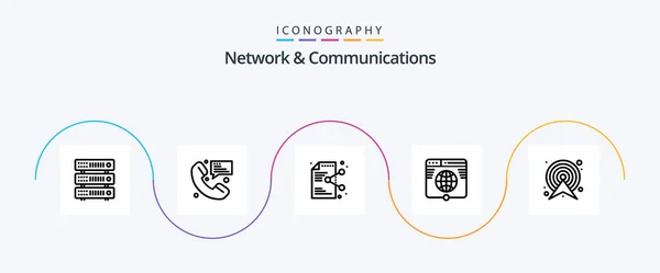 Network Communications Line Icon Pack Including Network Internet Messaging Globe — Stockový vektor