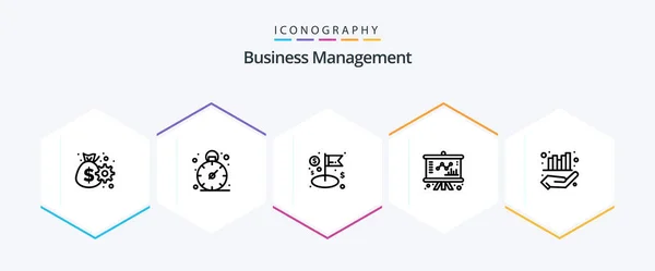 Business Management Line Icon Pack Including Graph Business Flag Management — Vetor de Stock