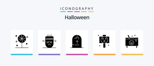 Halloween Glyph Icon Pack Including Cauldron Horror Death Halloween Religion — Stok Vektör