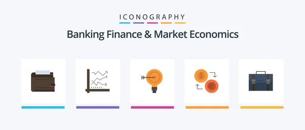 Banking Finance Market Economics Flat Icon Pack Including Idea Solution — Wektor stockowy