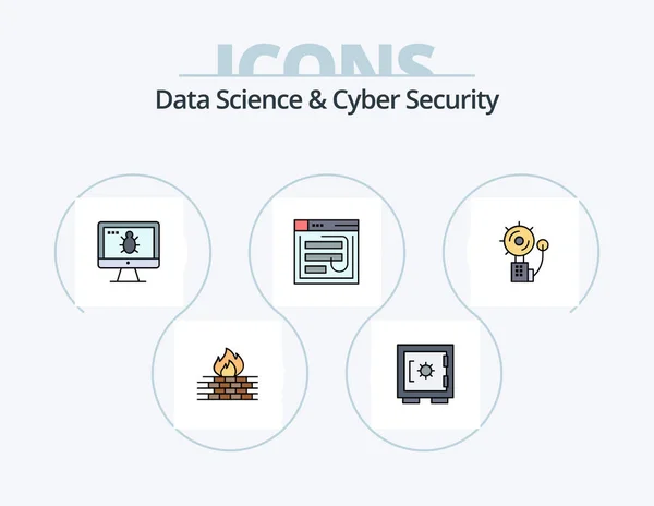 Data Science Cyber Security Line Filled Icon Pack Icon Design — Stok Vektör