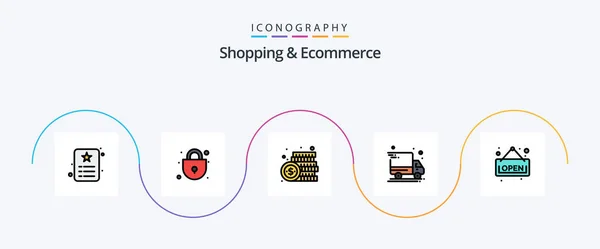 Shopping Ecommerce Line Filled Flat Icon Pack Including Board Package — Wektor stockowy