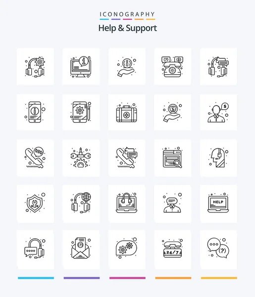 Creative Help Support Outline Icon Pack Service Help Information Center — Archivo Imágenes Vectoriales