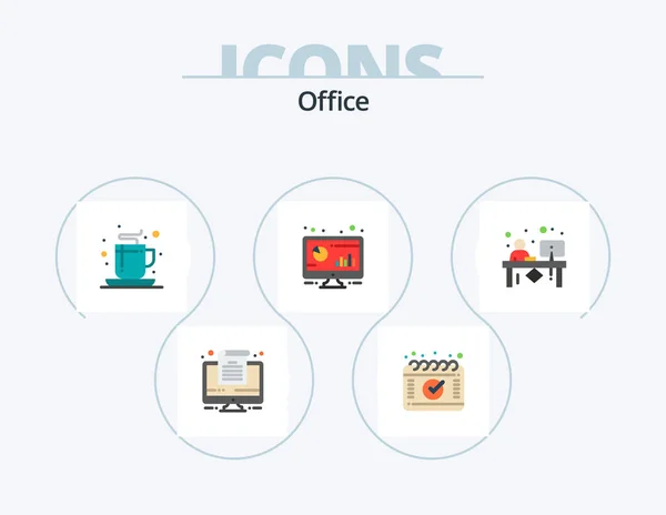 Office Flat Icon Pack Icon Design Desk Clerk Office Computer — Stok Vektör
