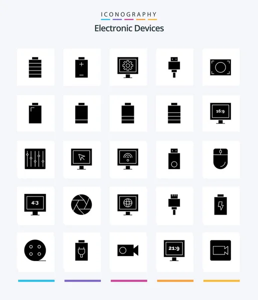 Creative Devices Glyph Solid Black Icon Pack Aspect Ratio Electric — Stok Vektör