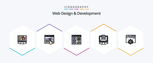 Web Design Development Filledline Icon Pack Including Gear Web Design — Stok Vektör