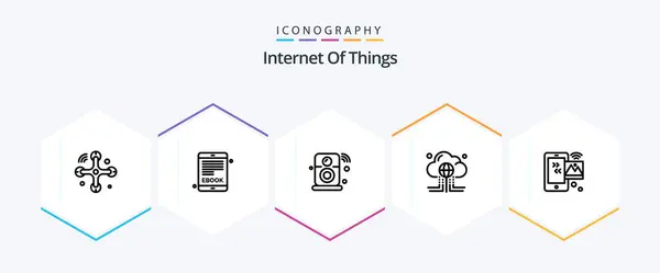 Internet Things Line Icon Pack Including Image Global Internet Data — Stok Vektör
