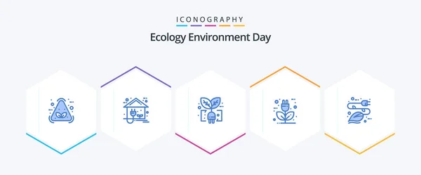 Ecology Blue Icon Pack Including Energy Eco Power Charger Plug — Wektor stockowy