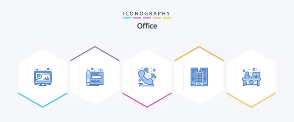 Office Blue Icon Pack Including Desk Clerk Paper Office Building — Wektor stockowy