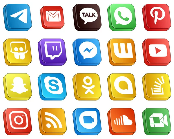 Minimalist Isometric Social Media Icons Snapchat Youtube Pinterest Wattpad Facebook — Wektor stockowy