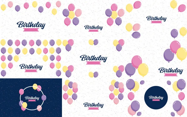 Happy Birthday Text Floral Wreath Watercolor Background — 图库矢量图片