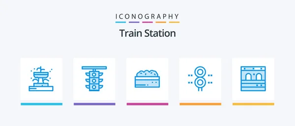 Train Station Blue Icon Pack Including Transportation Traffic Train Station — Stockový vektor