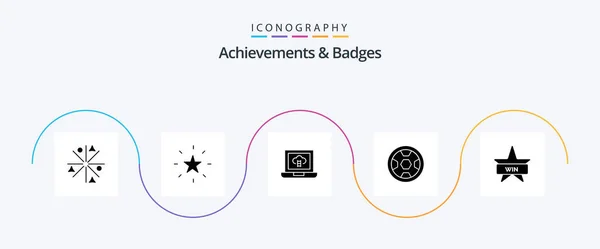 Achievements Badges Glyph Icon Pack Including Insignia Badge Achievements Wreath — Vector de stock