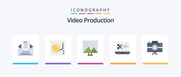 Video Production Flat Icon Pack Including Digital Audio Editor Audio — Stock Vector