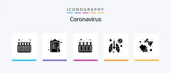Coronavirus Glyph Icon Pack Including Hand Lungs Paper Virus Anatomy — Vector de stock