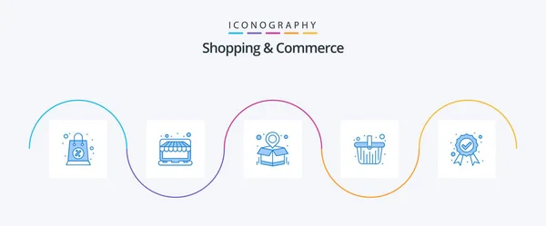 Shopping Commerce Blue Icon Pack Including Badge Shopping Basket Store — Image vectorielle