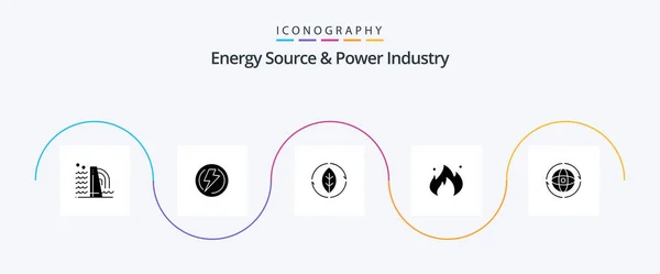 Energy Source Power Industry Glyph Icon Pack Including Globe Oil — Stock vektor