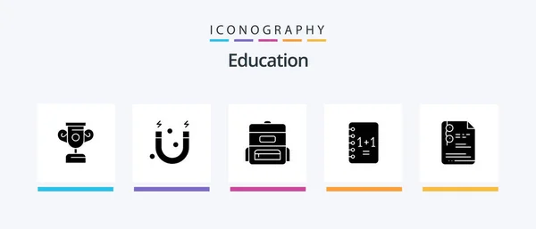 Education Glyph Icon Pack Including Education Schoolbag School File Creative — Stok Vektör